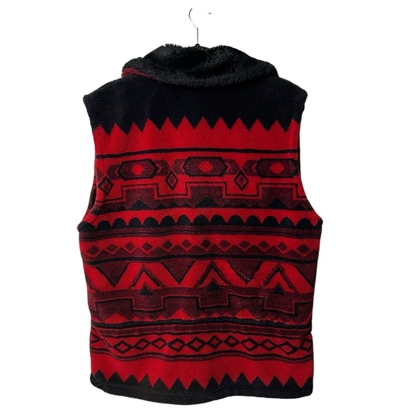 Nils Fleece Vest Women’s L Resort Collection Red Black Southwest Rodeo Winter ** - Picture 4 of 8